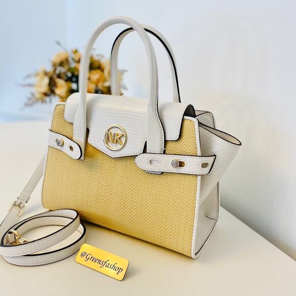 Michael Kors Purse Carmen Medium Flap Satchel shoulder bag optic white new - Picture 2 of 9